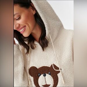 ANGEL CULT Y2K Cream Fuzzy Sherpa Style Pullover Warm Comfy Teddy Bear Hoodie